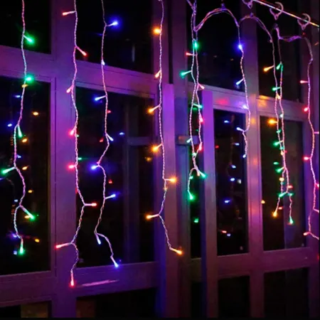 Tradineur - Cortina de 144 luces LEDs - Apto para interiores - Función de luz fija e intermitente - Multicolor Tradineur - Cortina de 144 luces LEDs - Apto para interiores - Función de luz fija e intermitente - Multicolor