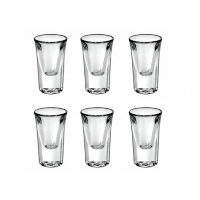 Borgonovo - Set 6 vasos chupito "junior" de vidrio 35 ml. Pack de 6 recipientes de cristal válido para lavavajillas de 7 cm de diámetro y 4 cm de alto. Caja de 6 unidades de vasitos.