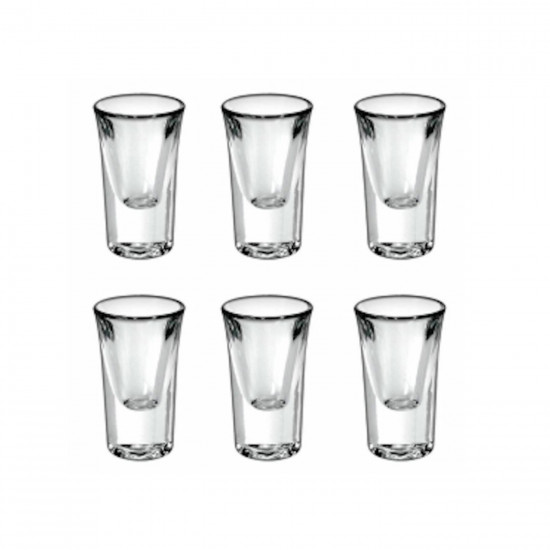 Borgonovo - Set 6 vasos chupito "junior" de vidrio 35 ml. Pack de 6 recipientes de cristal válido para lavavajillas de 7 cm de diámetro y 4 cm de alto. Caja de 6 unidades de vasitos.