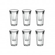 Borgonovo - Set 6 vasos chupito "junior" de vidrio 35 ml. Pack de 6 recipientes de cristal válido para lavavajillas de 7 cm de diámetro y 4 cm de alto. Caja de 6 unidades de vasitos.