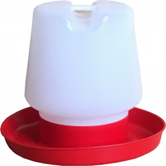 Artema - Bebedero de plástico para aves con capacidad de 1 litro, de color blanco y rojo, de 16 cm de diámetro y 16 cm de altura. Utensilio para pájaros, para racionalizar la bebida poco a poco.