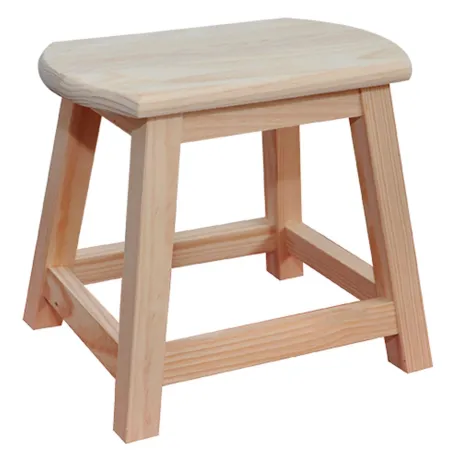 Tradineur - Taburete de madera maciza natural sin tratar 29,6 x 34,7 x 27 cm, banqueta rústica, asiento infantil, reposapiés