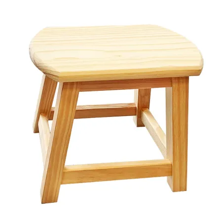 Tradineur - Taburete de madera maciza natural sin tratar 29,6 x 34,7 x 27 cm, banqueta rústica, asiento infantil, reposapiés
