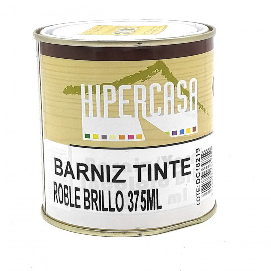 Barniz color "roble"  para madera, en bote de 375 ml, para el cuidado de maderas o muebles. Pintura para maderas incoloro para uso industrial de 8 cm de diámetro y 9,5 cm de alto.