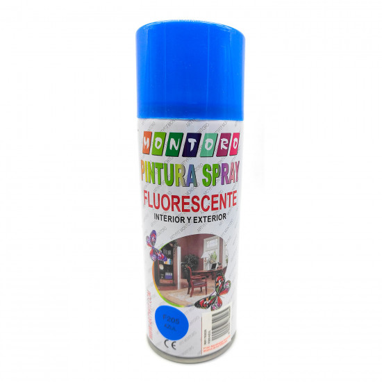 Montoro - Bote de pintura en spray azul fluorescente F205 400 ml. Válido para multitud de superficies de interior y exterior