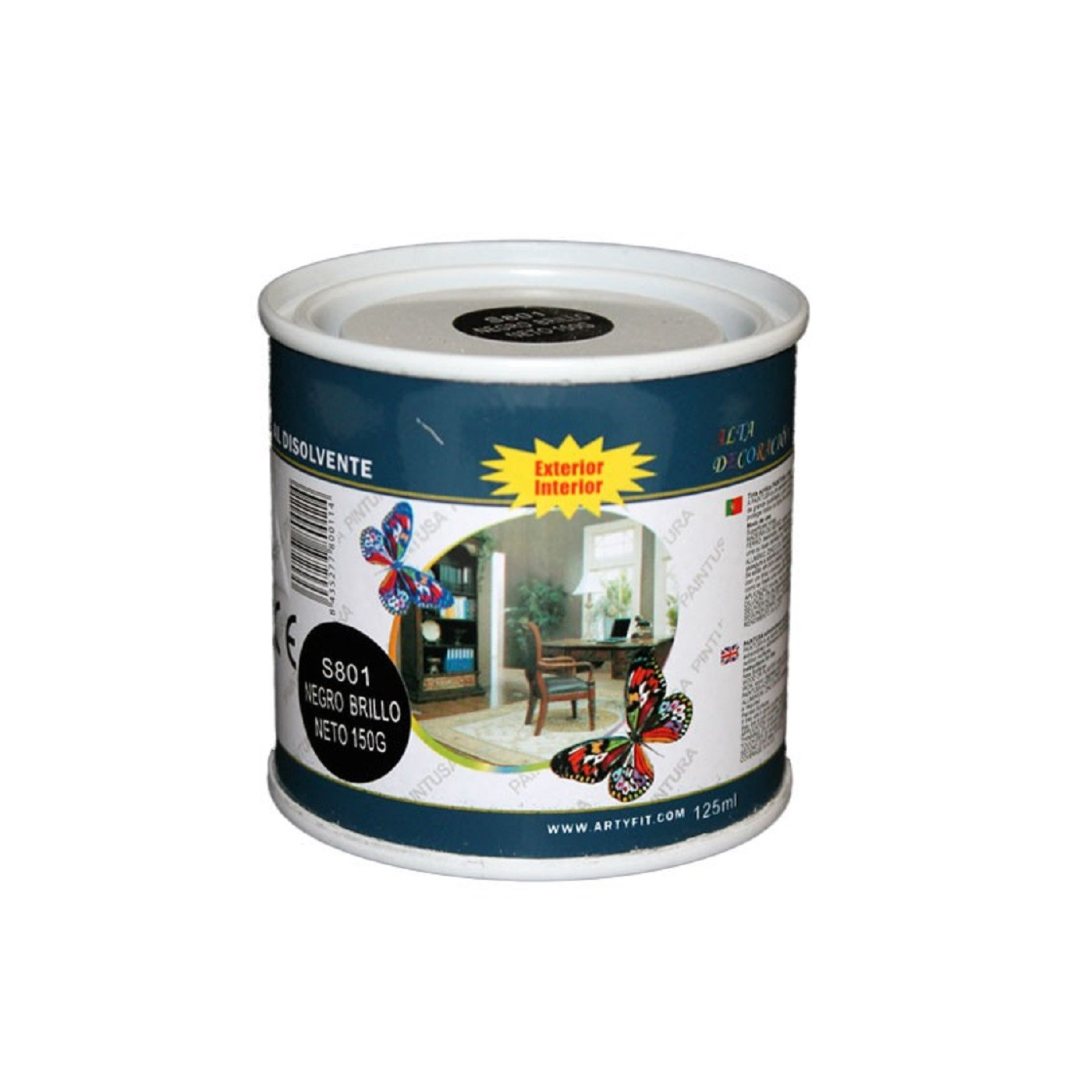 Paintusa - Bote de pintura esmalte S801 color negro brillo 125 ml ideal para interior y exterior