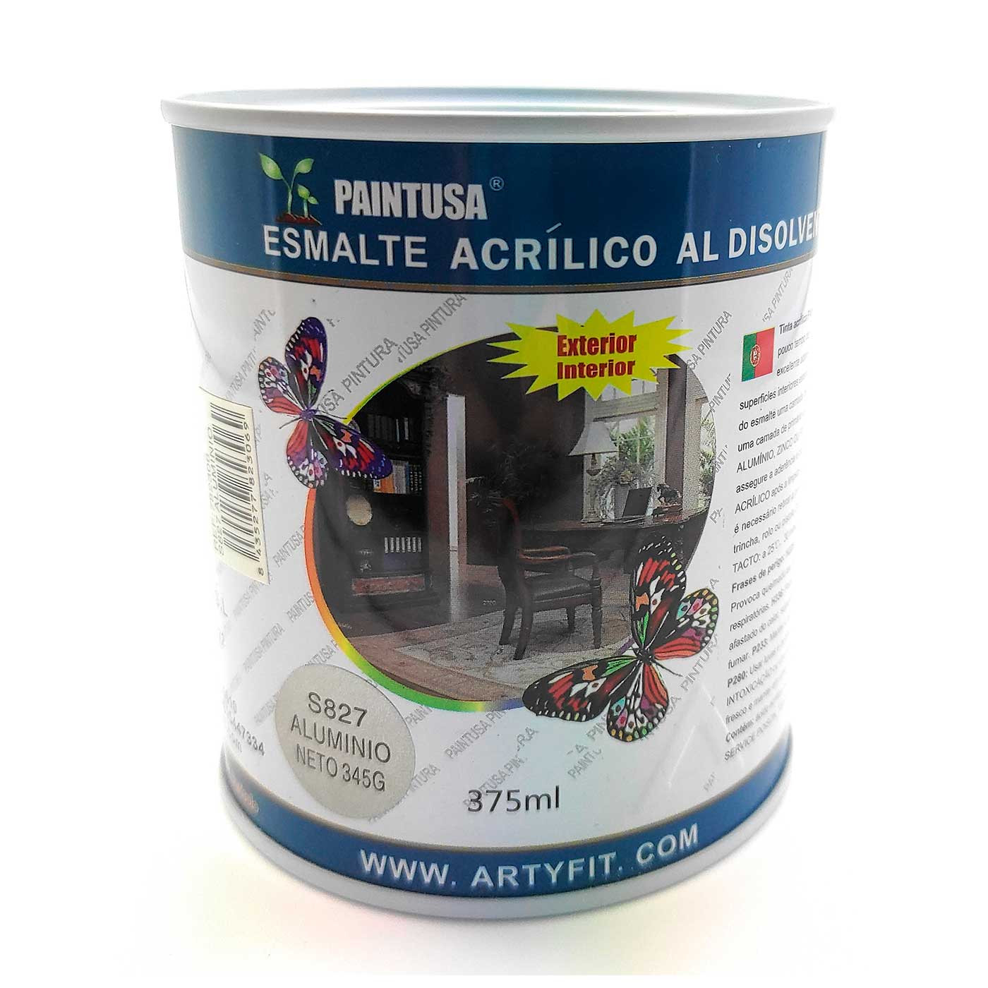 Paintusa - Bote de pintura esmalte color aluminio S827 375 ml válido para interior y exterior