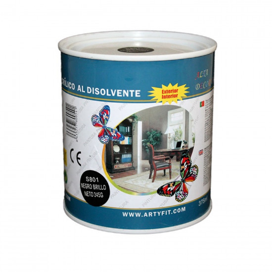 Paintusa - Bote de pintura esmalte negro brillo S811 375 ml válido para interior y exterior