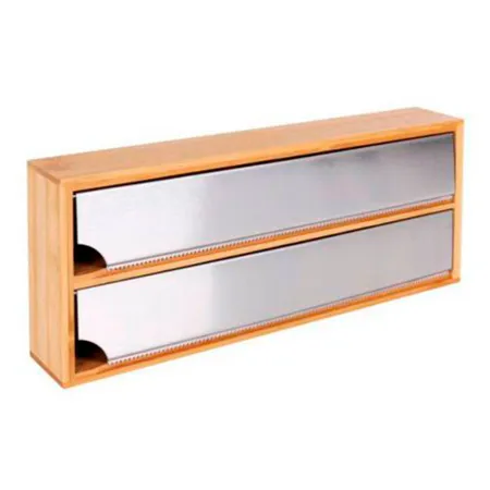 Tradineur - Dispensador de papel de aluminio para cajón, bambú, 33 x 13 x 5,5 cm. Expendedor doble de film transparente, acero i Tradineur - Dispensador de papel de aluminio para cajón, bambú, 33 x 13 x 5,5 cm. Expendedor doble de film transparente, acero i