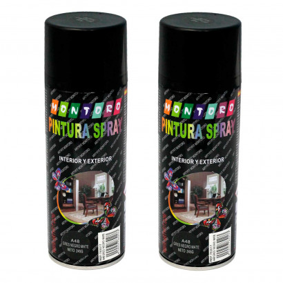 Montoro - Pack de 2 botes de pintura en spray Gres Negro Mate A48, 400 ml. Válido para multitud de materiales en interiores y exteriores