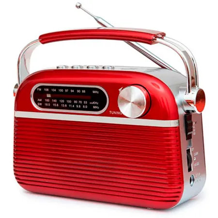 Tradineur - Radio vintage "Blues" portátil con asa, bluetooth, bandas AM/FM/SW, batería recargable, ranuras usb y micro SD, ante Tradineur - Radio vintage "Blues" portátil con asa, bluetooth, bandas AM/FM/SW, batería recargable, ranuras usb y micro SD, ante