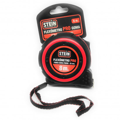 Stein - Cinta métrica, flexómetro profesional 8 m x 25 mm, antideslizante, punta imantada, freno de seguridad, clip de sujección para cinturón