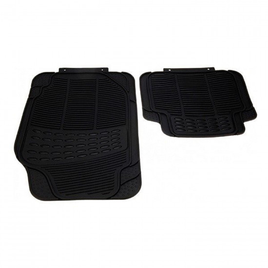 Juego 4 alfombras universales para coche, delanteras 73 x 43 cm, traseras 44 x 41,5 cm, alfombrillas de goma resistente, antideslizante y flexible para vehículos, color negro