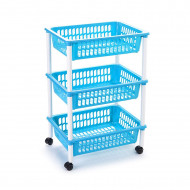 Tradineur - Carro verdulero azul claro modelo PLFT con ruedas 3 cestas 40 x 30 x 61,5 cm. Carrito portaobjetos estantes multiusos para organizar los espacios domésticos