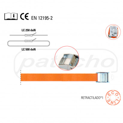 Cinta tensora con hebilla 25 mm x 4 m, poliéster, correa, cinturón de amarre con hebilla, cinta de sujección de carga, trincaje profesional, peso máximo 500 kg