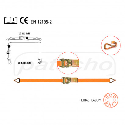 Cincha de amarre de trincaje, cinta con ganchos cerrados 25 mm x 6 m, tensor de carraca, correa trinquete, pulpo para baca, eslinga con carraca, peso máximo 1.000 kg