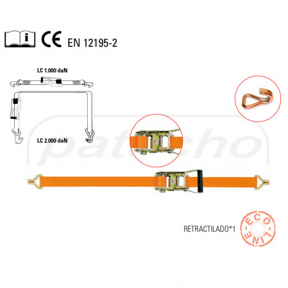 Cincha de amarre trincaje, cinta con ganchos cerrados 35 mm x 4,5 m, tensor de carraca, correa trinquete, pulpo para baca, eslinga con carraca, peso máximo 2.000 kg