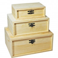 Conjunto de 3 cajas de madera natural, set de cajas de madera rectangulares, 4.8 x 13.2 x 8.3 cm, 6.8 x 16.1 x 11.2 cm, 8.3 x 19 x 14.2 cm