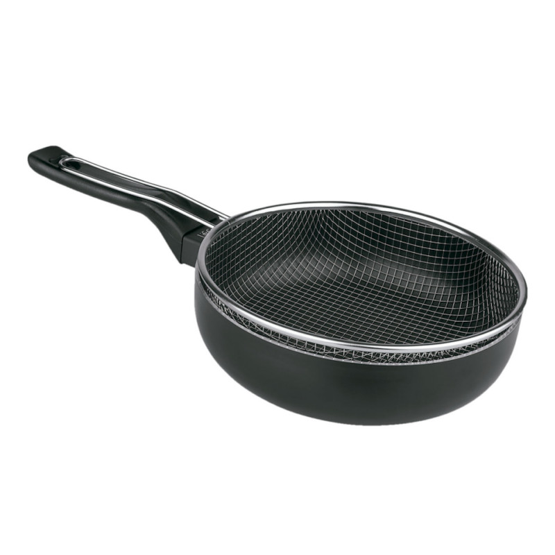 Tradineur - Sartén de inducción antiadherente con Cestillo Freidor - Fabricado en Aluminio - Incluye mango de silicona - Apto pa Tradineur - Sartén de inducción antiadherente con Cestillo Freidor - Fabricado en Aluminio - Incluye mango de silicona - Apto pa