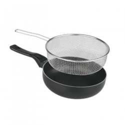 Tradineur - Sartén de inducción antiadherente con Cestillo Freidor - Fabricado en Aluminio - Incluye mango de silicona - Apto pa