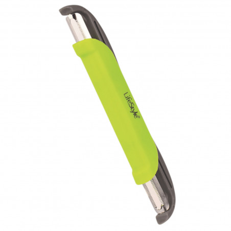 Tradineur - Pelador con 2  tipos de cortes, frutas/verduras y tomate, quitapiel de acero inoxidable con doble cuchilla, pelapata