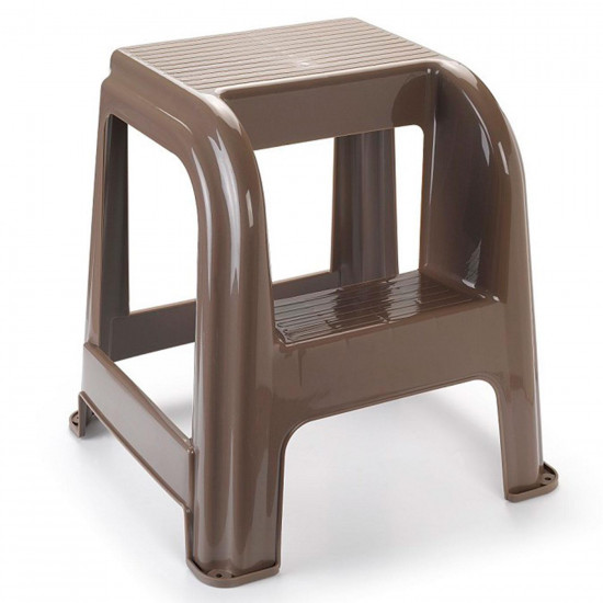 Plastic Forte - Taburete plástico marrón con peldaño 45,5 x 44,2 x 42 cm, banqueta con escalón, silla, asiento, escalera de dos pasos ligera, peso máximo 150 kg, hogar