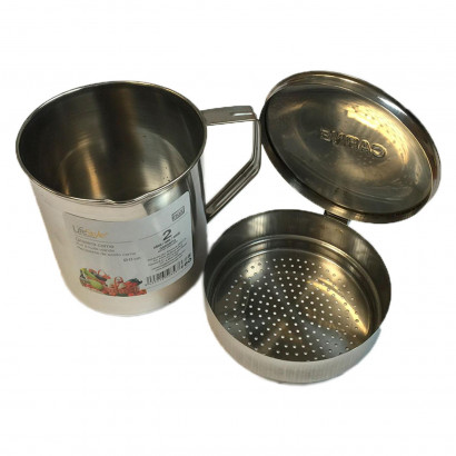 LifeStyle - Grasera de carne acero inoxidable 1400 ml con filtro-colador desmontable, 14,5 x 11,5 cm, bote, recipiente de cocina metálico para guardar grasa, aceite, apta para lavavajillas