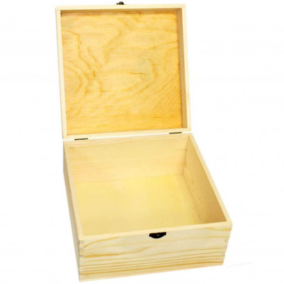 Caja de madera cuadrada con cierre 18 x 31 x 31 cm. Caja, cofre para decorar con tapa, almacenaje objetos de valor, juguetes