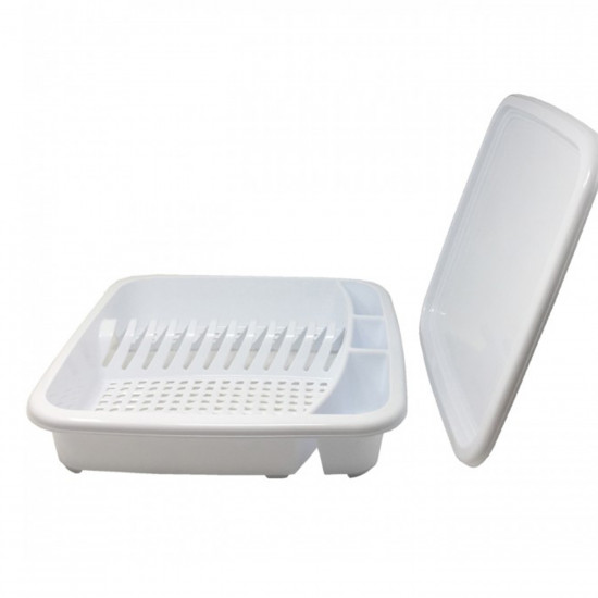 Plastic Forte - Escurreplatos de plástico rectangular con bandeja 38,5 x 38,5 x 8 cm, escurridor de cocina, recipiente secado de vajilla, color aleatorio