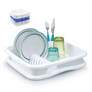 Plastic Forte - Escurreplatos de plástico rectangular con bandeja 38,5 x 38,5 x 8 cm, escurridor de cocina, recipiente secado de vajilla, color aleatorio