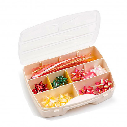 Plastic Forte - Maletín organizador de plástico, 10 compartimentos, tapa transparente, divisores removibles, almacenamiento tornillos, accesorios pesca, botones, 4 x 19 x 14,2 cm, color aleatorio