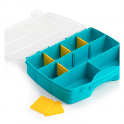 Plastic Forte - Maletín organizador de plástico, 10 compartimentos, tapa transparente, divisores removibles, almacenamiento tornillos, accesorios pesca, botones, 4 x 19 x 14,2 cm, color aleatorio