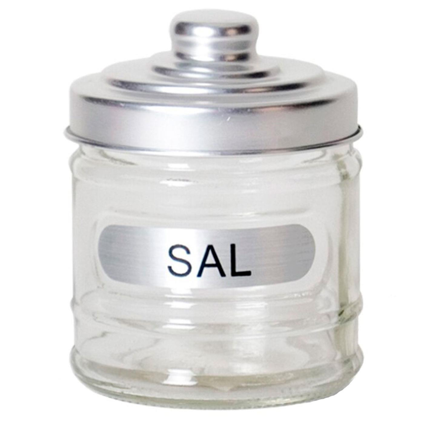 Gerimport - Salero de cristal con tapa de aluminio 280 ml. Salero, recipiente para sal, azúcar, especias, condimentos, cocina