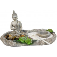 Jardín zen decorativo de resina con posavelas 13,5 x 26 x 14 cm. Figura decorativa para hogar o jardín, regalo original