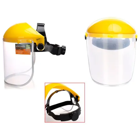 Tradineur - Pantalla de protección facial, visera de seguridad con pantalla de plástico transparente, incluye correa ajustable, 