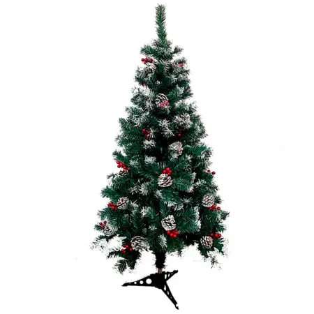 Tradineur - Árbol de Navidad con piñas y bayas, pino artificial verde con puntas blancas, estructura de plástico y metal revesti Tradineur - Árbol de Navidad con piñas y bayas, pino artificial verde con puntas blancas, estructura de plástico y metal revesti
