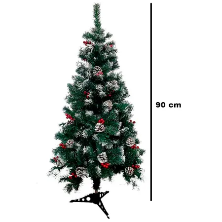 Tradineur - Árbol de Navidad con piñas y bayas, pino artificial verde con puntas blancas, estructura de plástico y metal revesti Tradineur - Árbol de Navidad con piñas y bayas, pino artificial verde con puntas blancas, estructura de plástico y metal revesti