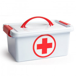 Tradineur - Caja botiquín de plástico con asa de color blanco, de 29 x 18,5 x 13 cm,con capacidad para 4 litros. Baúl con tapa p