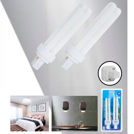 Tradineur - Pack de 2 bombillas de bajo consumo, 2 pines y 2 tubos, G24D-3, 26W equivalente a 130W, 1350 lúmenes, 6400K, luz bla