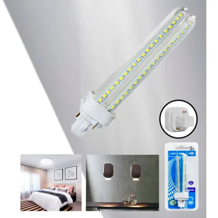 Tradineur - Bombilla LED, modelo maíz, 2 tubos y 2 pines, G24, 12W equivalente a 120W, 1080 lúmenes, 6400K, luz blanca fría, efi Tradineur - Bombilla LED, modelo maíz, 2 tubos y 2 pines, G24, 12W equivalente a 120W, 1080 lúmenes, 6400K, luz blanca fría, efi