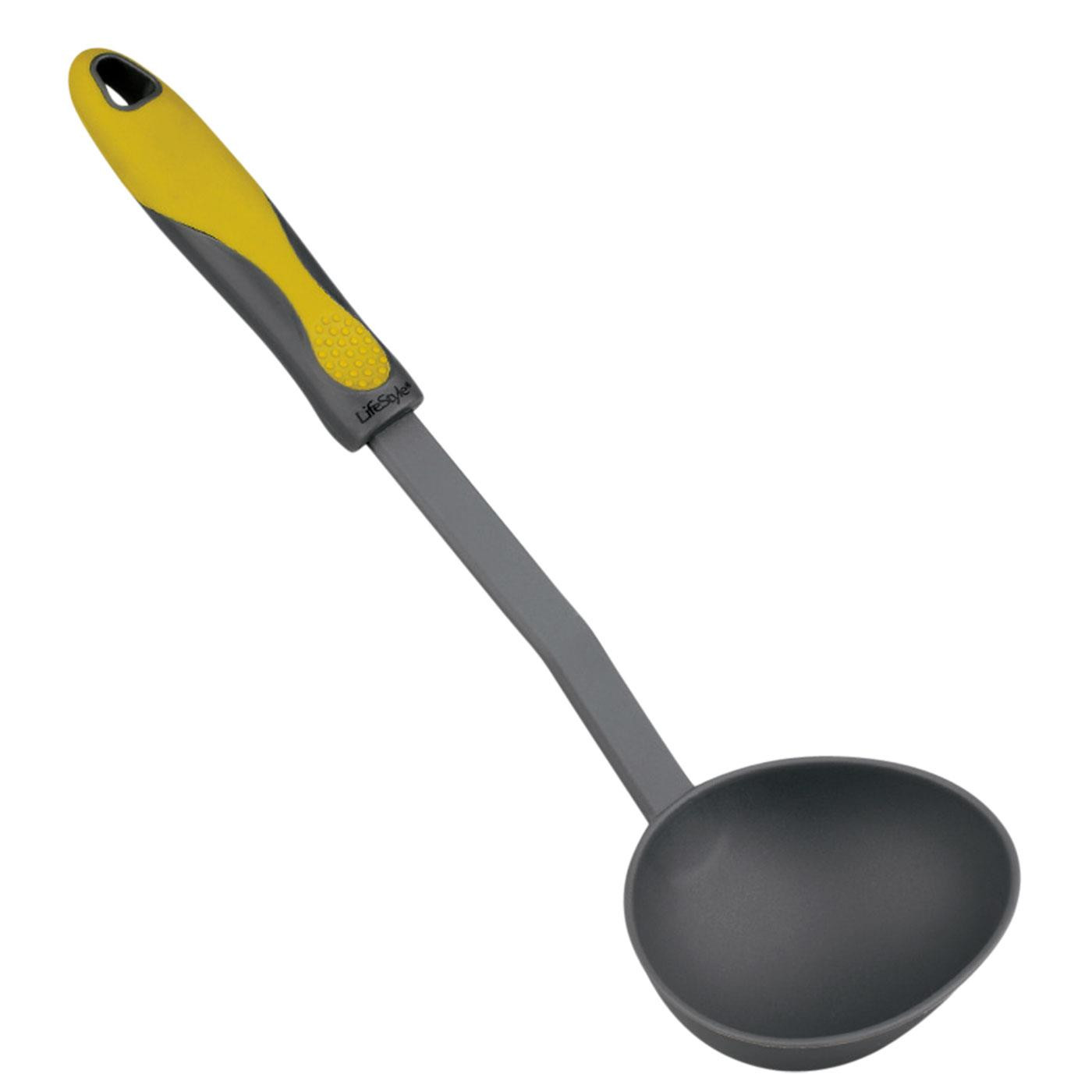 LifeStyle - Cazo para servir de nylon-silicona 30 cm, cacillo para cocina, temperatura máxima 210 ºC, apto para lavavajillas, color gris