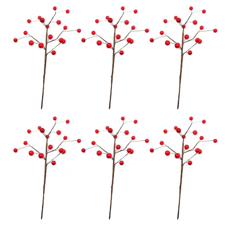 Tradineur - Pack de 6 varas de bayas rojas - Fabricado en Plástico y espuma - Decoración para temporada navideña - Longitud de 3