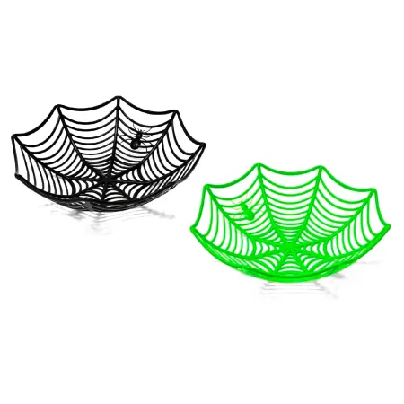 Tradineur - Pack de 2 fruteros de Halloween - Fabricado en Plástico - Diseño Telaraña - Ø 27,5 x 8,5 cm - Color Aleatorio