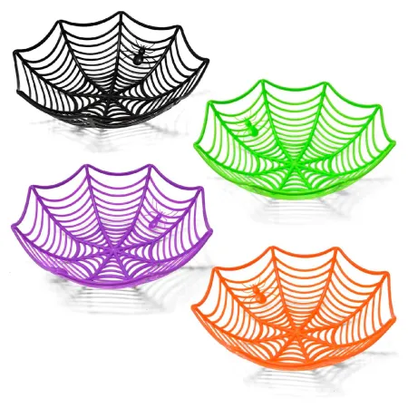 Tradineur - Pack de 2 fruteros de Halloween - Fabricado en Plástico - Diseño Telaraña - Ø 27,5 x 8,5 cm - Color Aleatorio