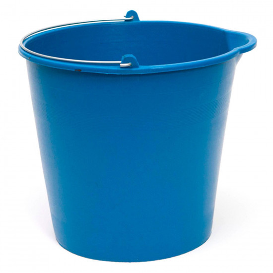 Cubo de plástico reciclado engomado azul 13 litros con pico vertedor y asa metálica 25,5 x 29 cm, cubo redondo multiuso, limpieza, jardinería