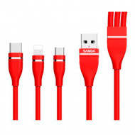 Cable de datos para móvil 3 en 1, micro-usb + iOS + Tipo C, 1,2 m, carga rápida, transferencia de datos de móvil a portátil u otro dispositivo, color aleatorio