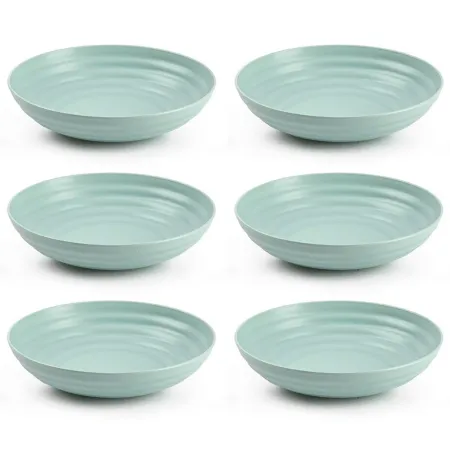 Tradineur - Pack de 6 platos hondos de plástico, reutilizables y reciclables, aptos para uso alimentario, microondas y congelado