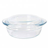 Cacerola de vidrio borosilicato con tapa 1.1 L + 0,3 L. Cazuela, fuente, molde redondo para horno con asas 21 x 18 x 8 cm