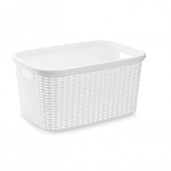 Tradineur - Cesta colada rectangular de plástico - Fabricado en España - Capacidad de 35 litros - Estilo mimbre - 53,5 x 36 x 26