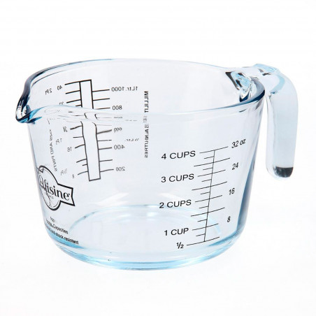 Tradineur - Jarra medidora de vidrio, 15,5 x 10,7 x 21 cm, capacidad de 1 litro, recipiente para medir, especial para labores de